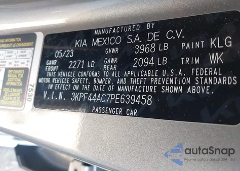 2023 Kia Forte Gt z USA, uszkodzony, nr VIN 3KPF44AC7PE639458